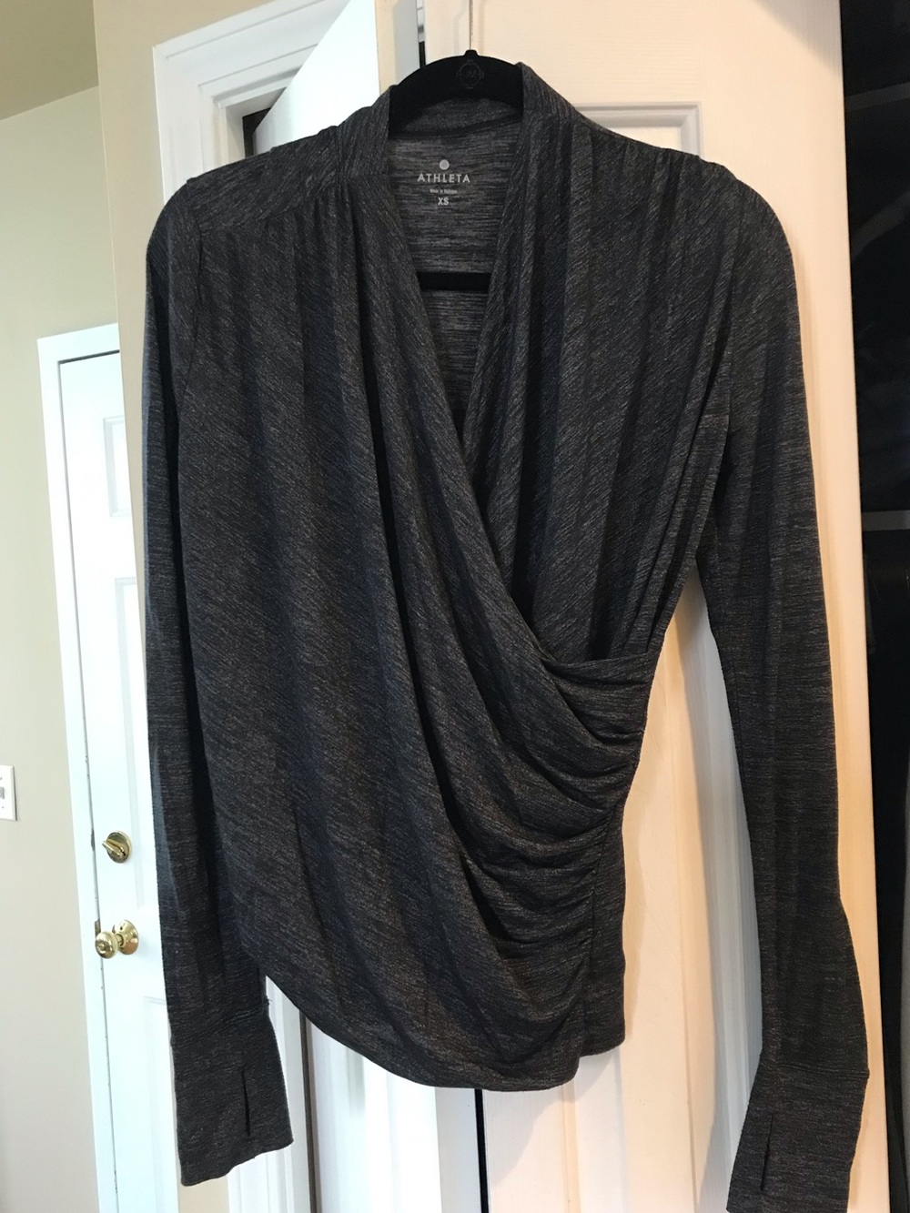 Athleta Dark Charcoal Wrap-Front V-Neck Top